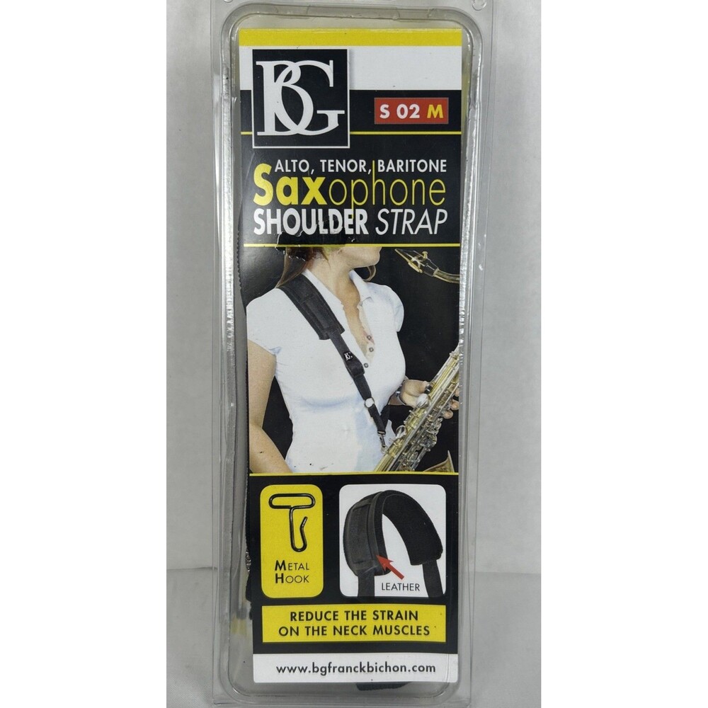 BG S02M Saxophone Shoulder Strap Padded Leather Metal Hook Alto Tenor Bari REG M